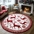 Festive Deer Round Mat Rug - washable non-slip printed rug