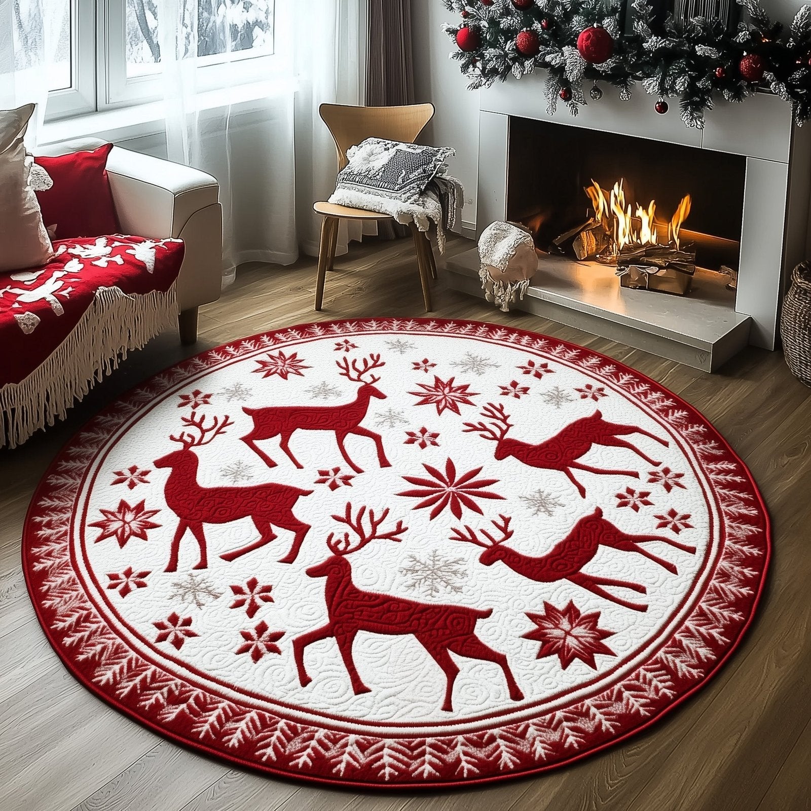Festive Deer Round Mat Rug - Nature Design | Serene Home Decor