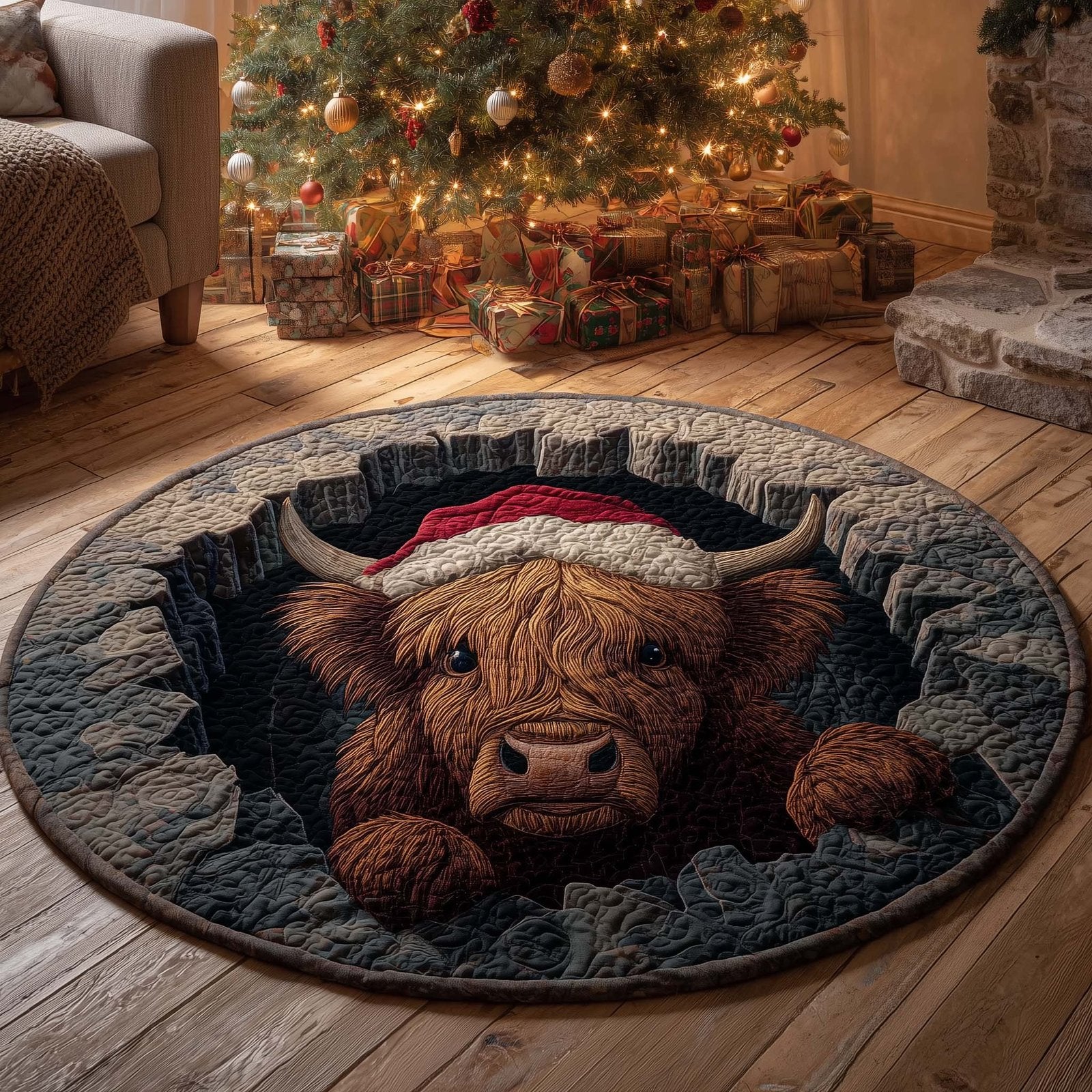 Festive Farmstead Round Mat Rug - Nature Design | Serene Home Decor