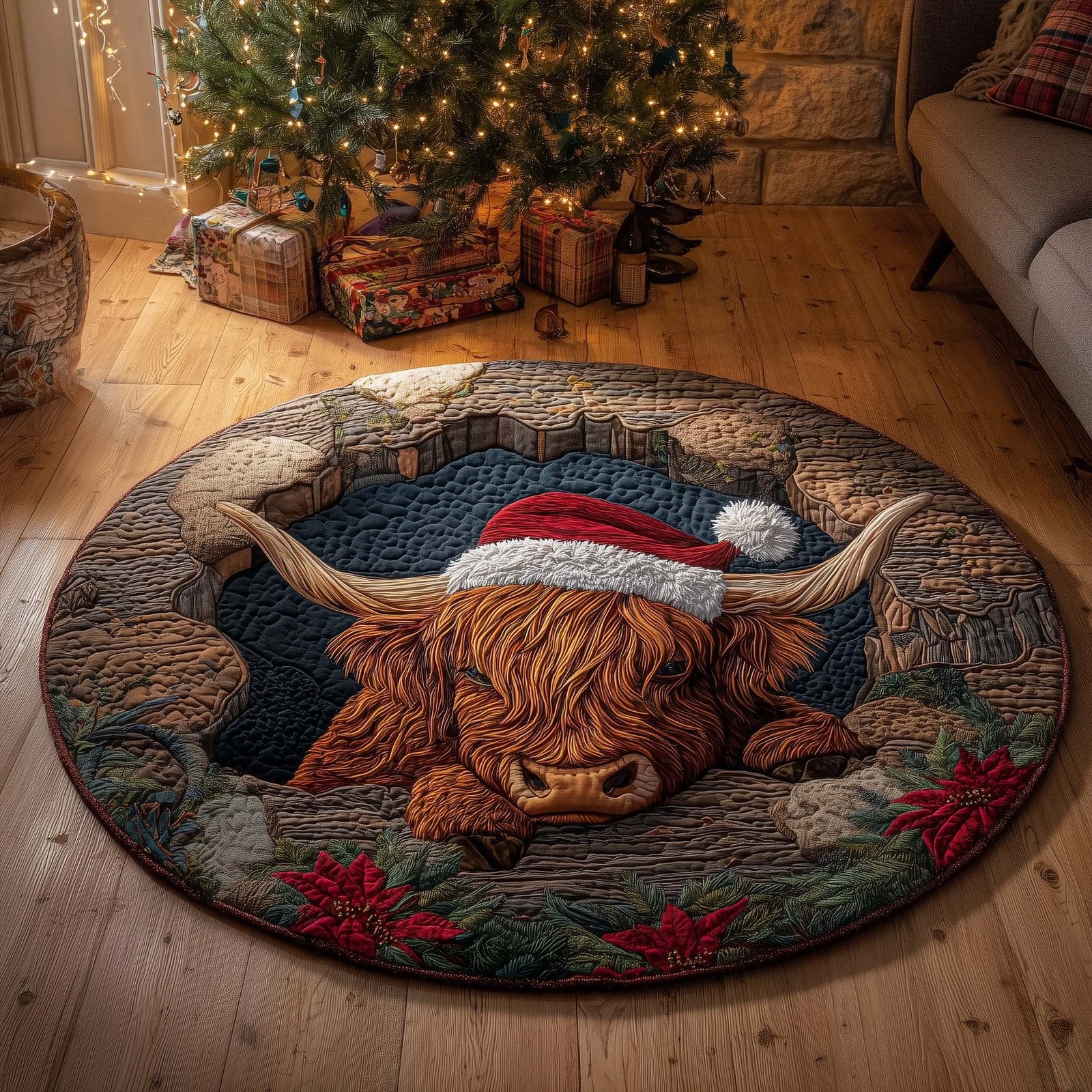 Festive Farmstead Round Mat Rug - Nature Design | Serene Home Decor