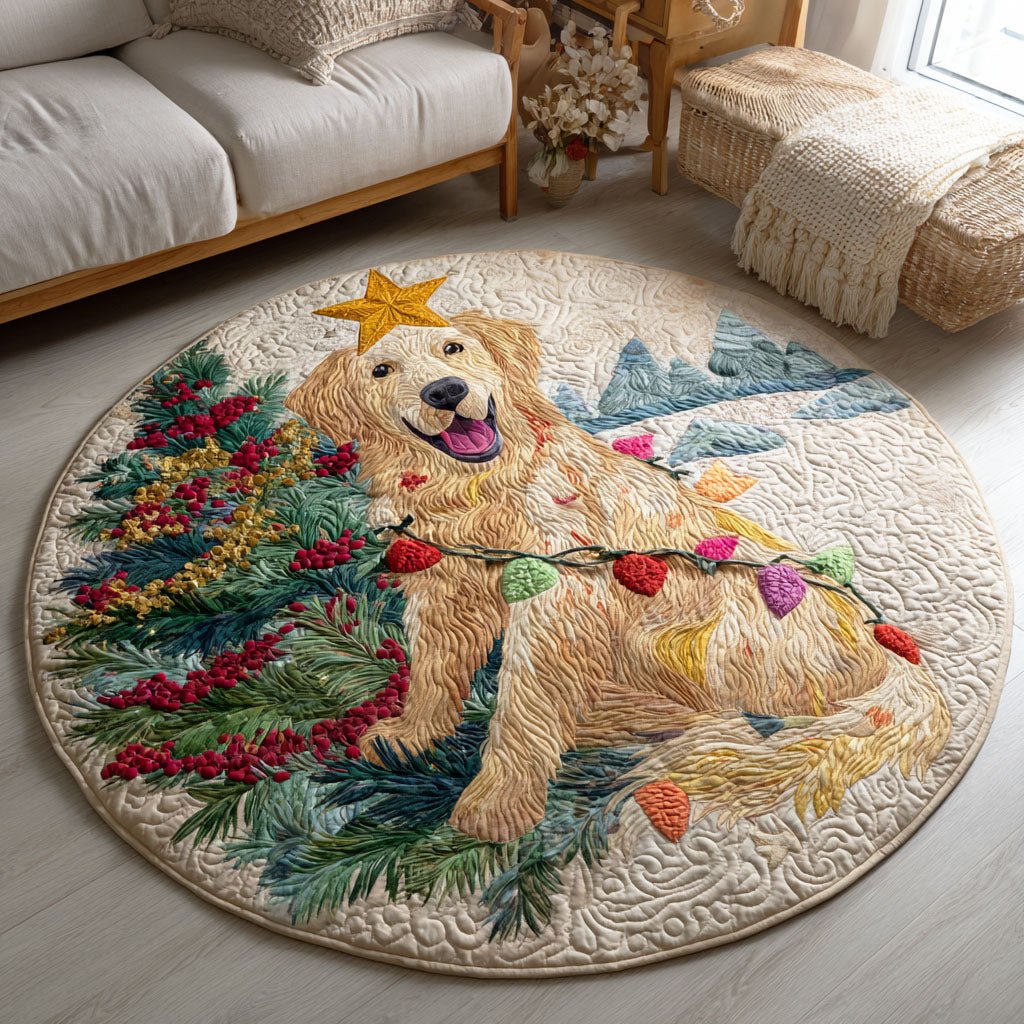 Festive Fetch Round Mat Rug - washable non-slip printed rug