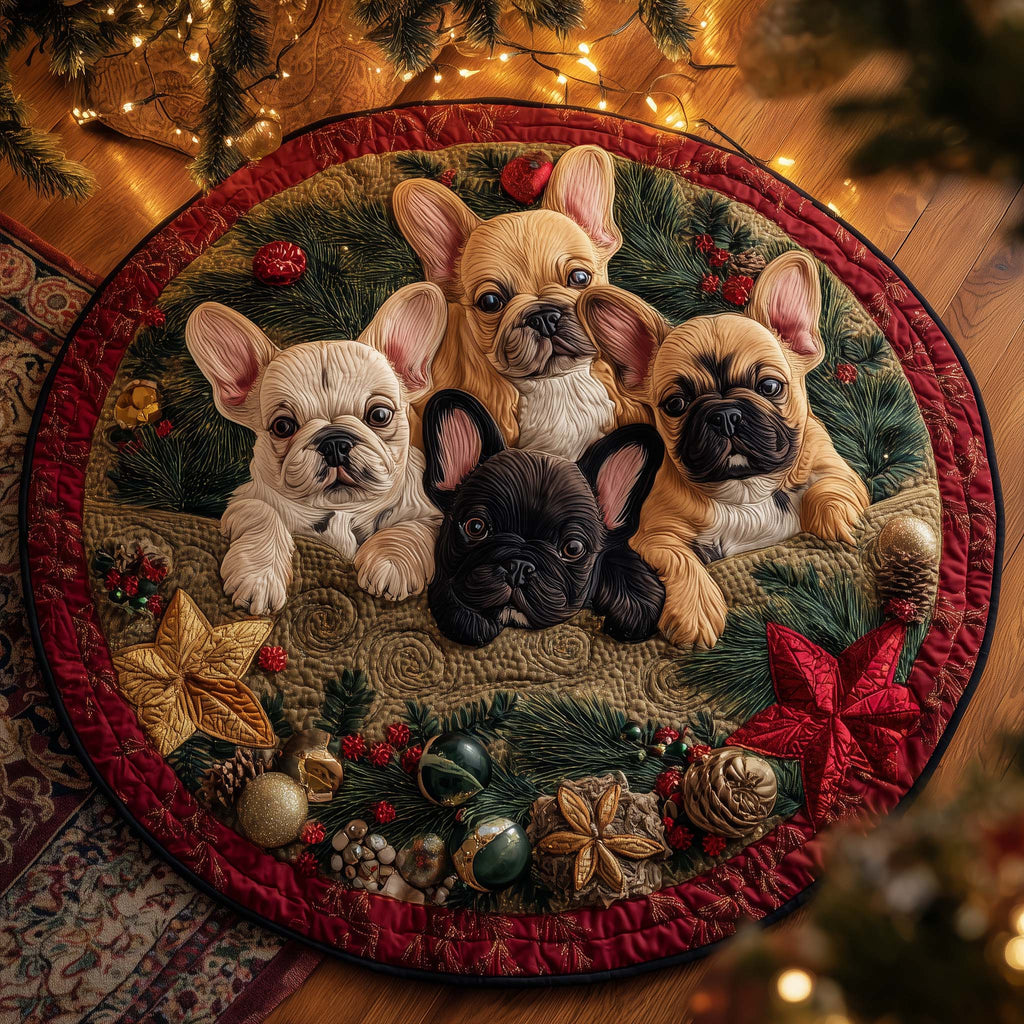 Festive Frenchie Round Mat Rug