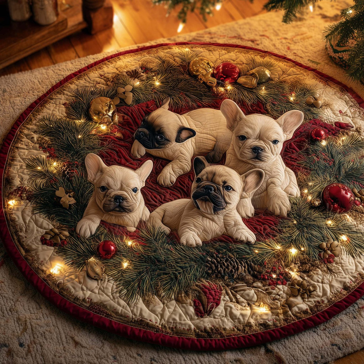 Festive Frenchie Round Mat Rug - Nature Design | Serene Home Decor