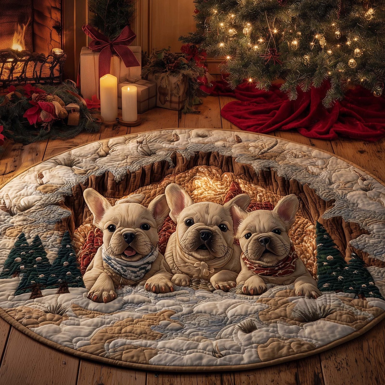 Festive Frenchie Round Mat Rug - Nature Design | Serene Home Decor