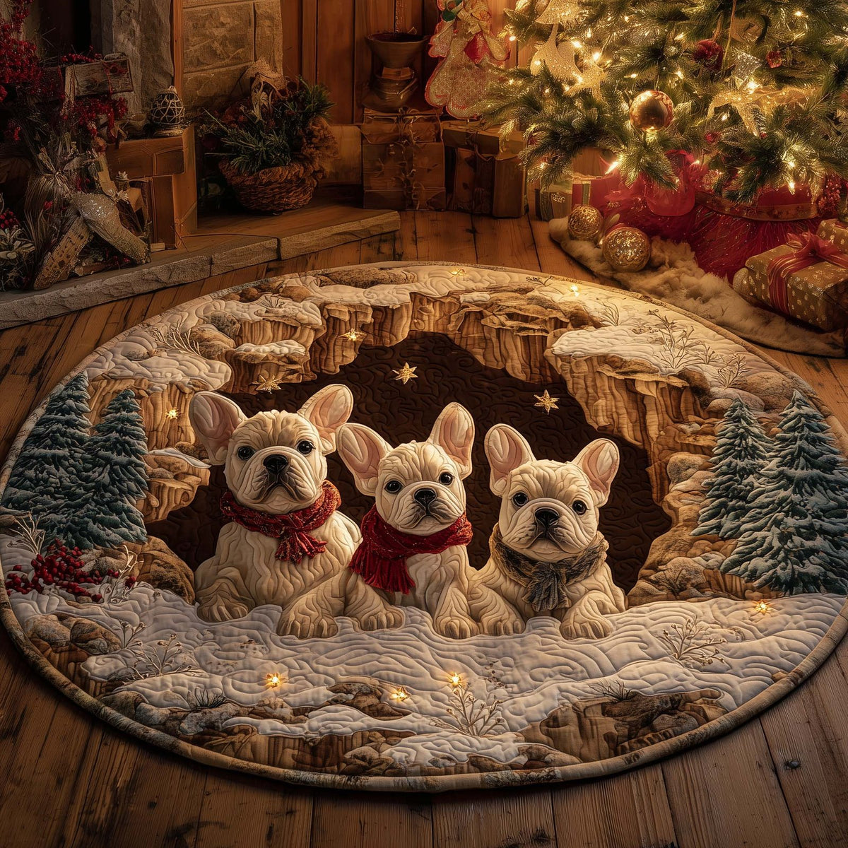 Festive Frenchie Round Mat Rug - Nature Design | Serene Home Decor