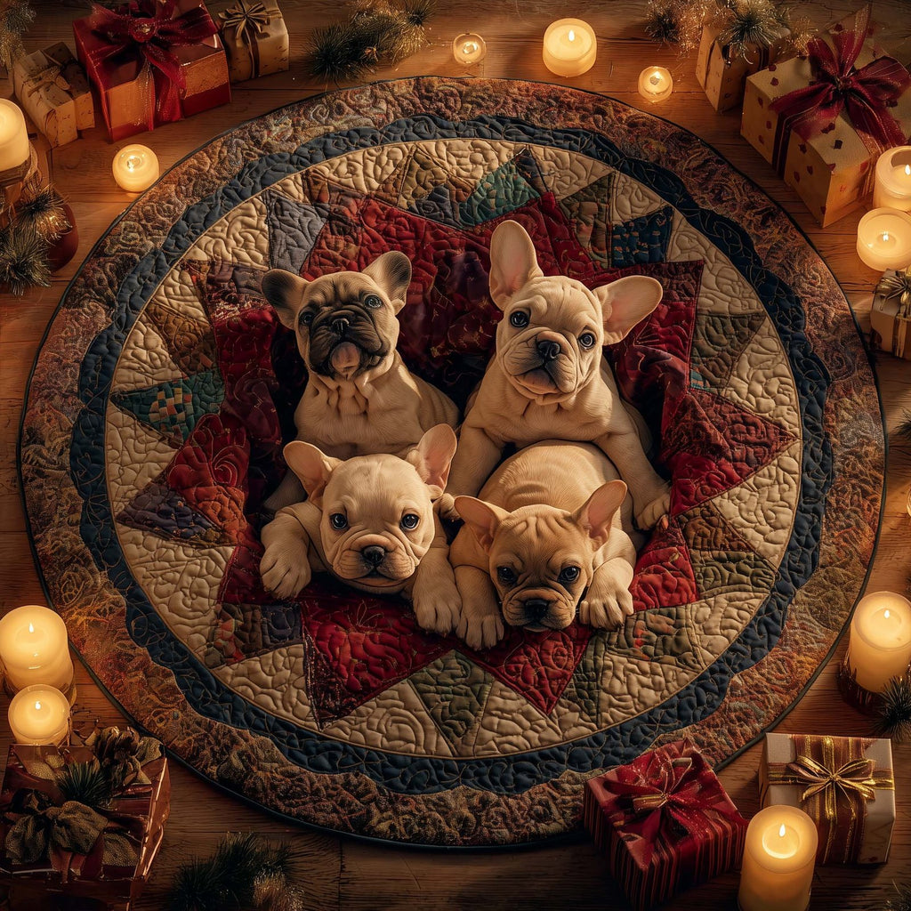 Festive Frenchie Round Mat Rug - Nature Design | Serene Home Decor