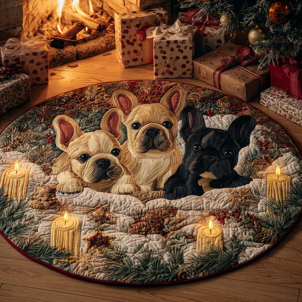 Festive Frenchie Round Mat Rug - Nature Design | Serene Home Decor
