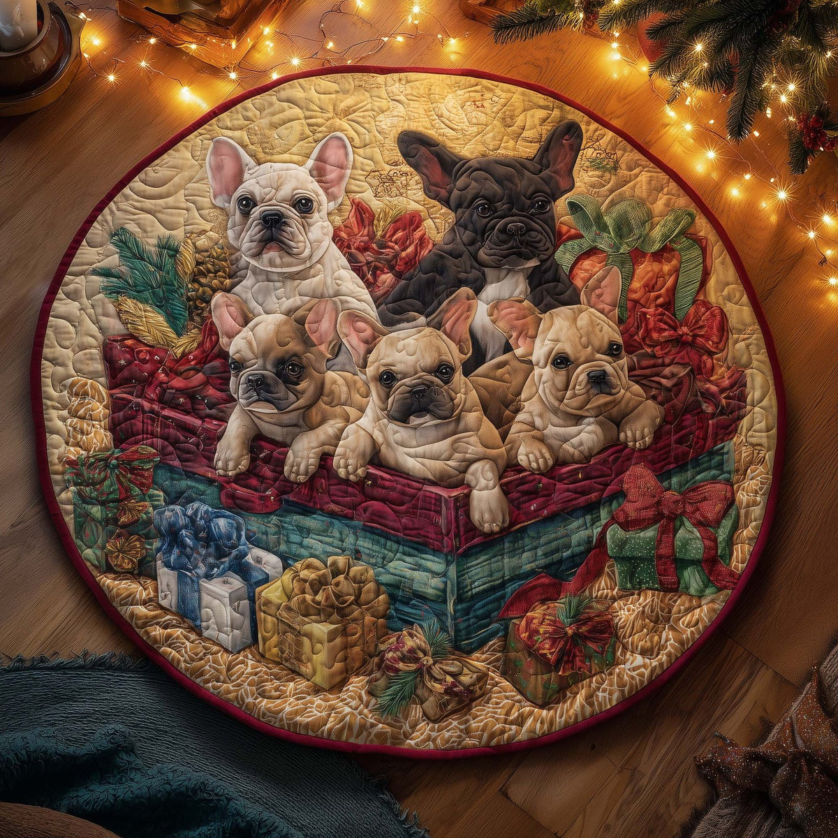 Festive Frenchie Round Mat Rug - Nature Design | Serene Home Decor