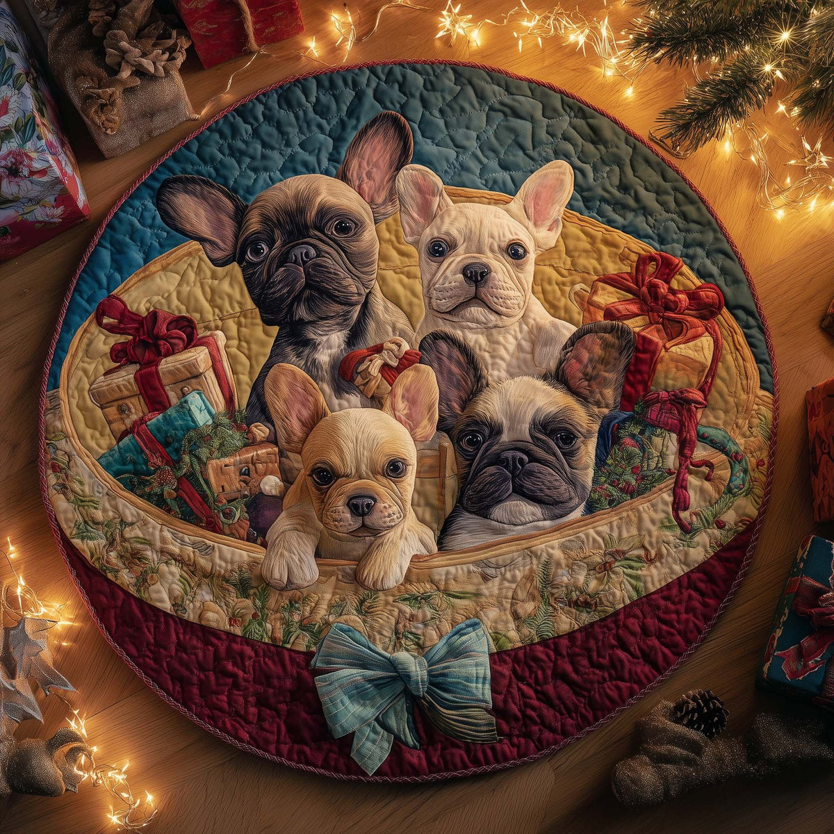 Festive Frenchie Round Mat Rug - Nature Design | Serene Home Decor