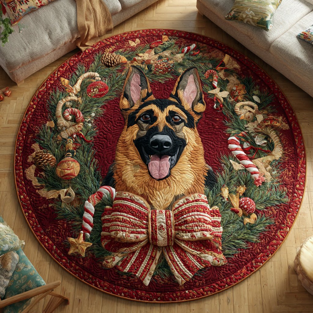 Festive German Shepherd Round Mat Rug - washable non-slip printed rug