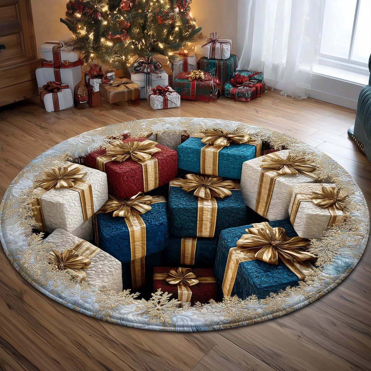 Festive Gift Boxes Round Mat Rug - Nature Design | Serene Home Decor