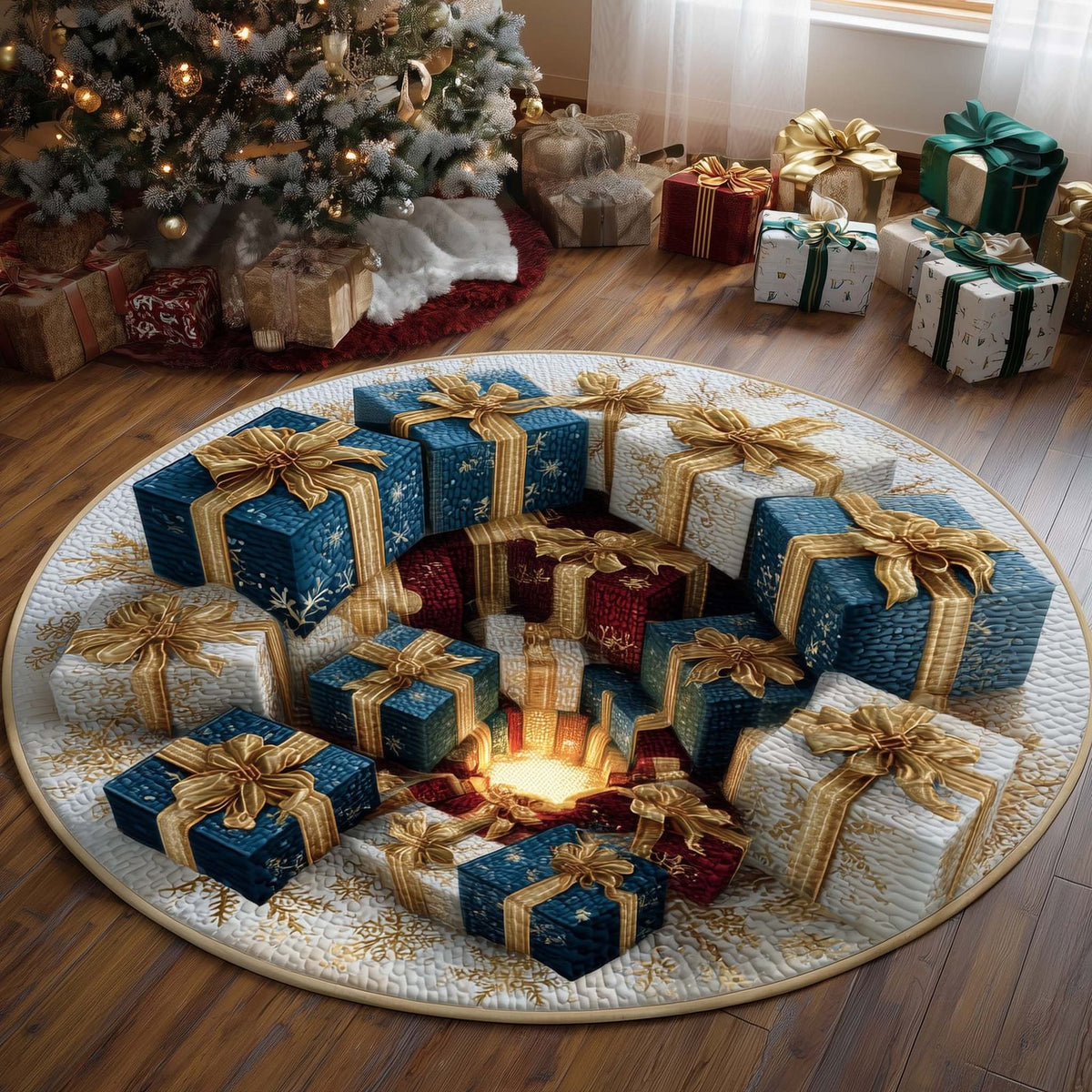 Festive Gift Boxes Round Mat Rug - washable non-slip printed rug