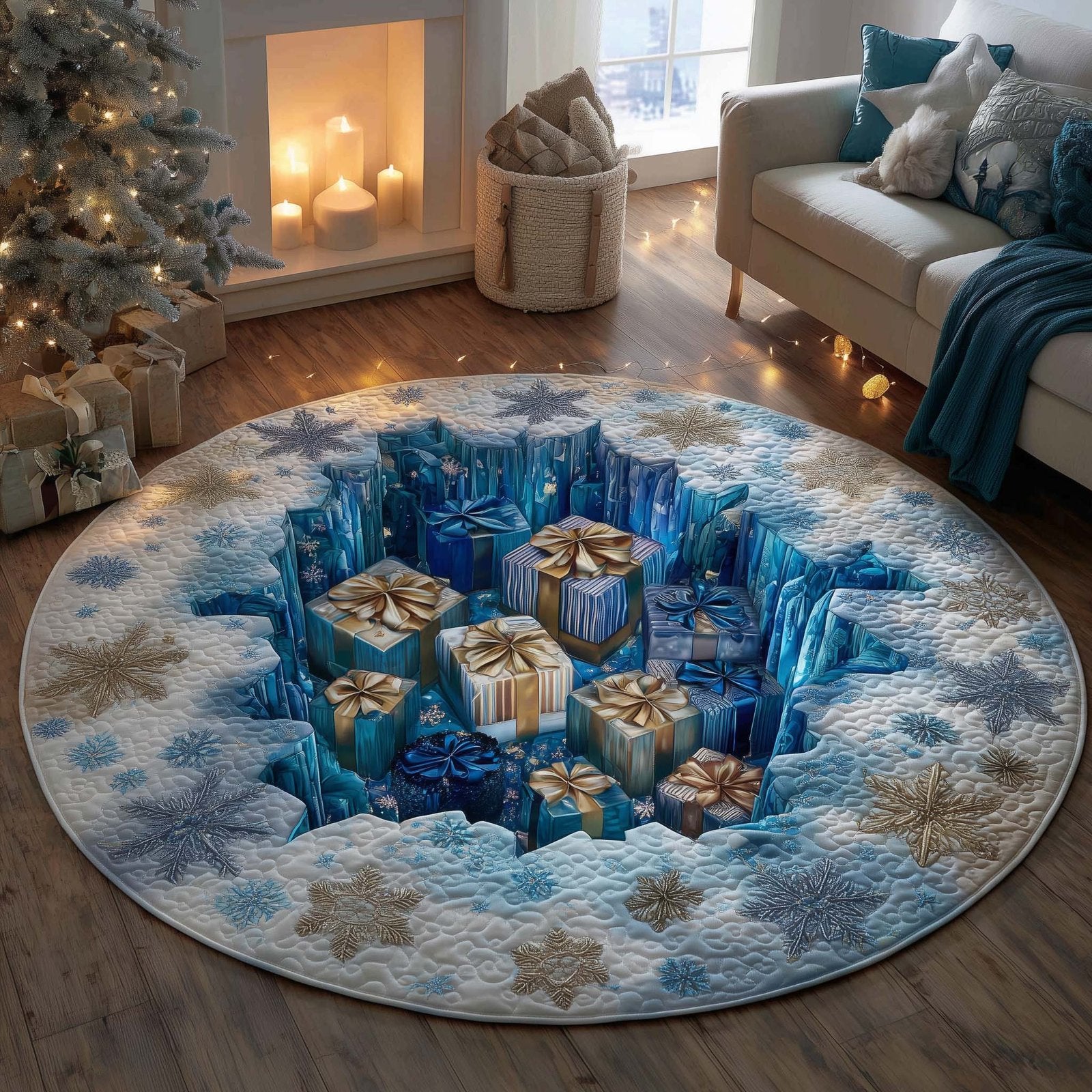 Festive Gift Boxes Round Mat Rug - Nature Design | Serene Home Decor