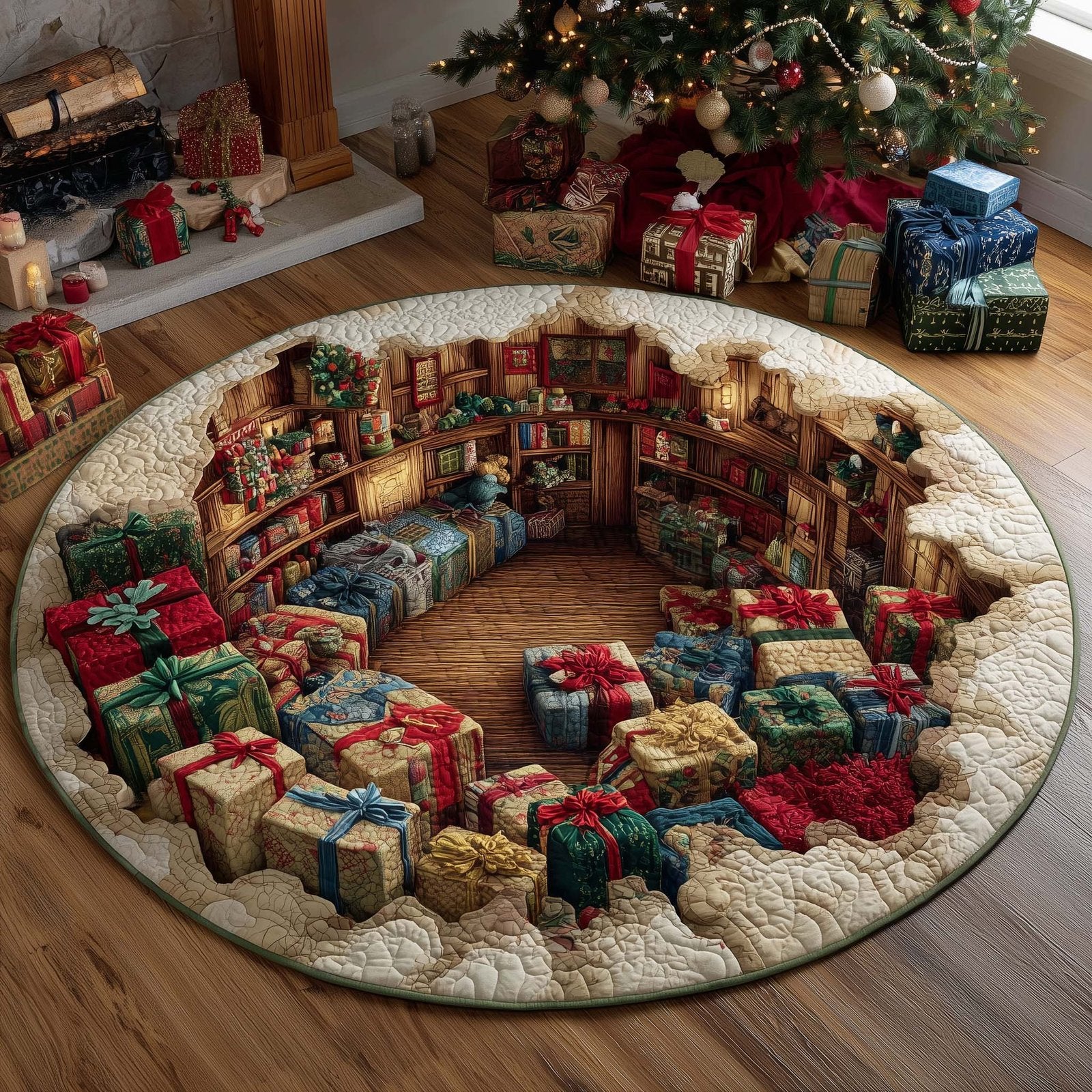 Festive Gift Boxes Round Mat Rug - Nature Design | Serene Home Decor