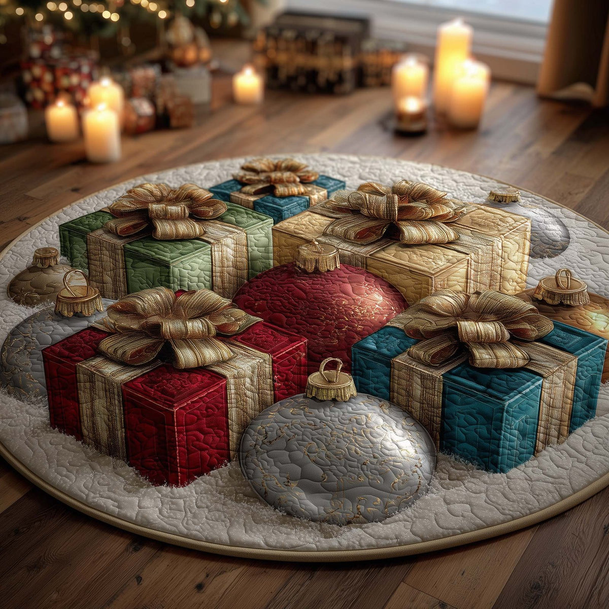 Festive Gift Boxes Round Mat Rug - Nature Design | Serene Home Decor