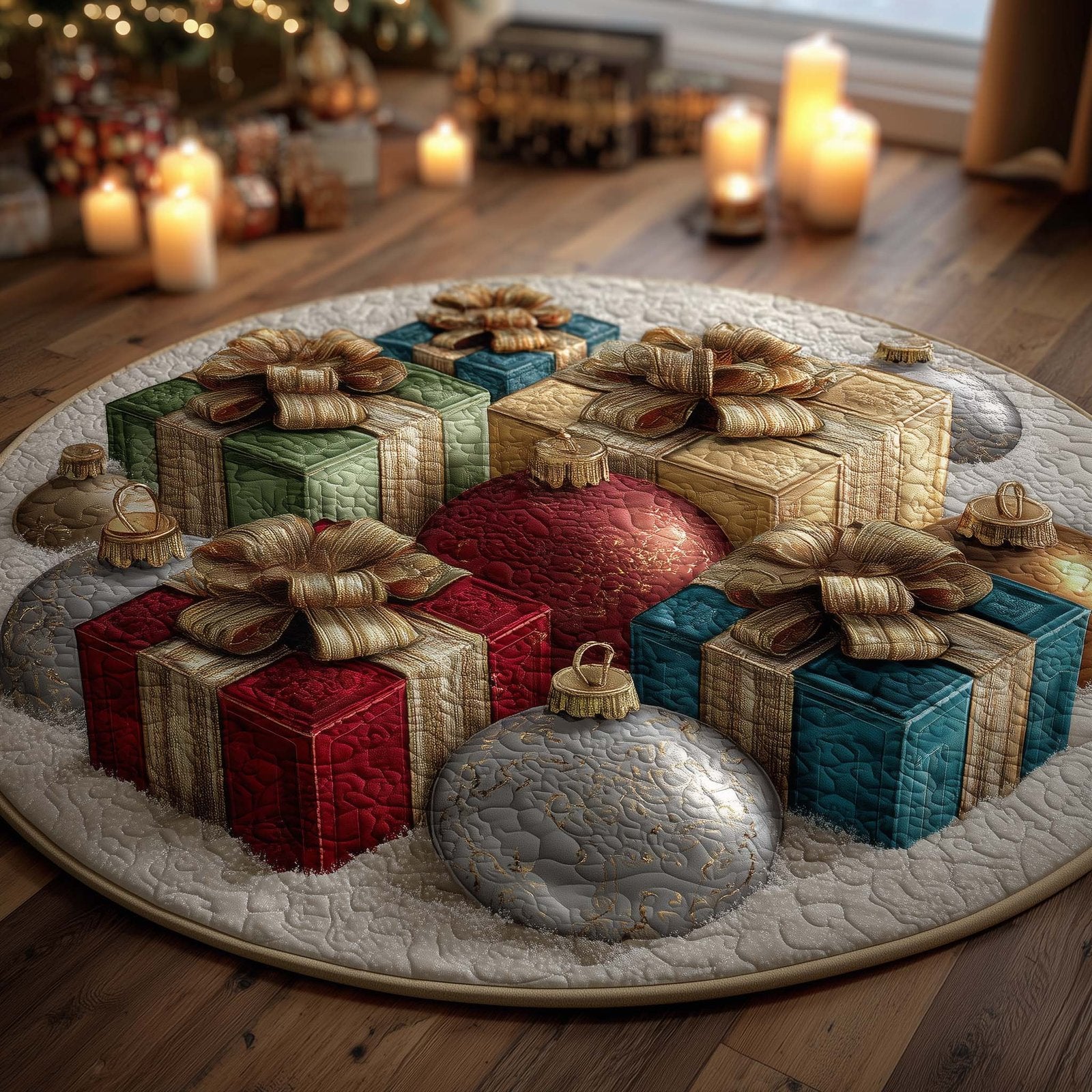 Festive Gift Boxes Round Mat Rug - Nature Design | Serene Home Decor