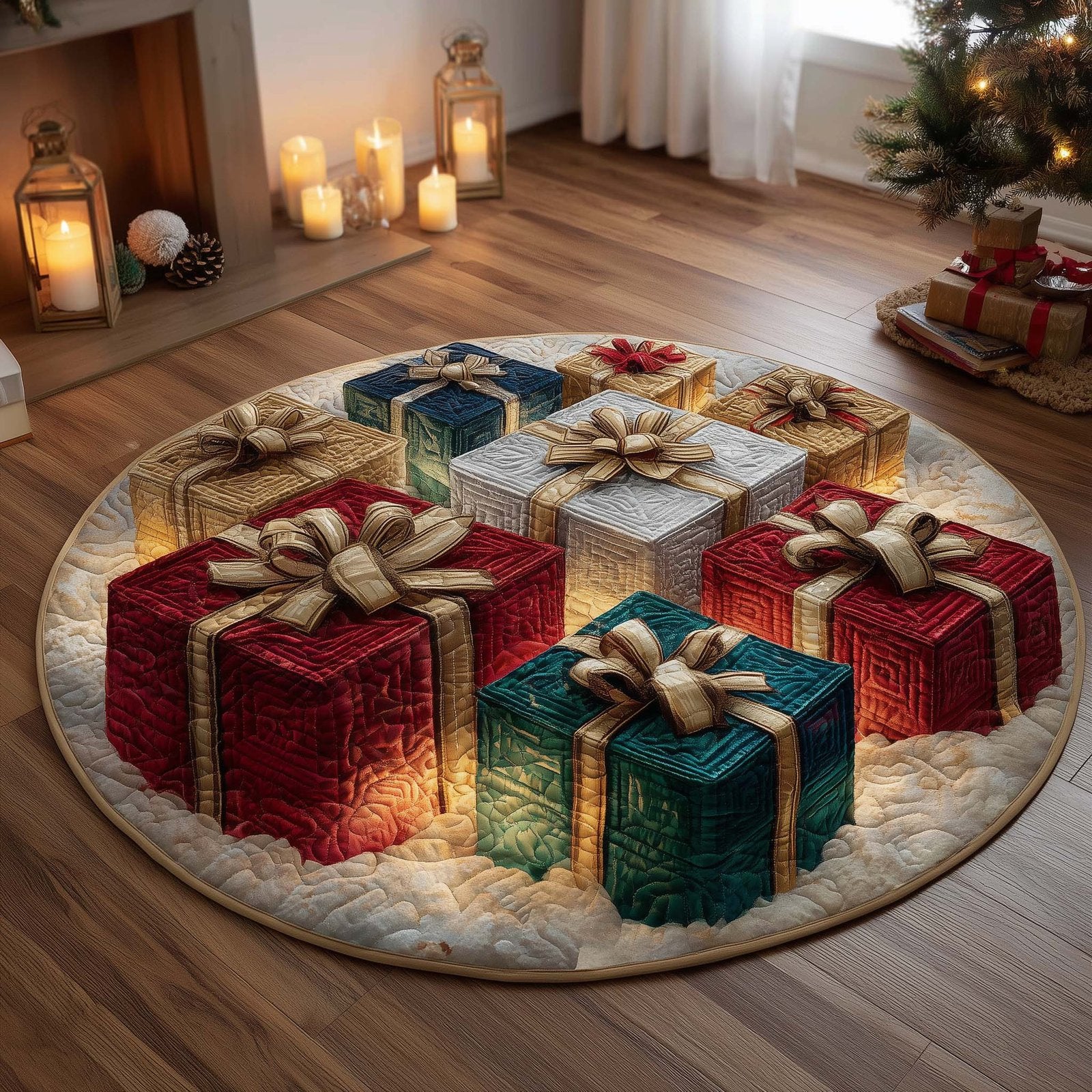 Festive Gift Boxes Round Mat Rug - Nature Design | Serene Home Decor