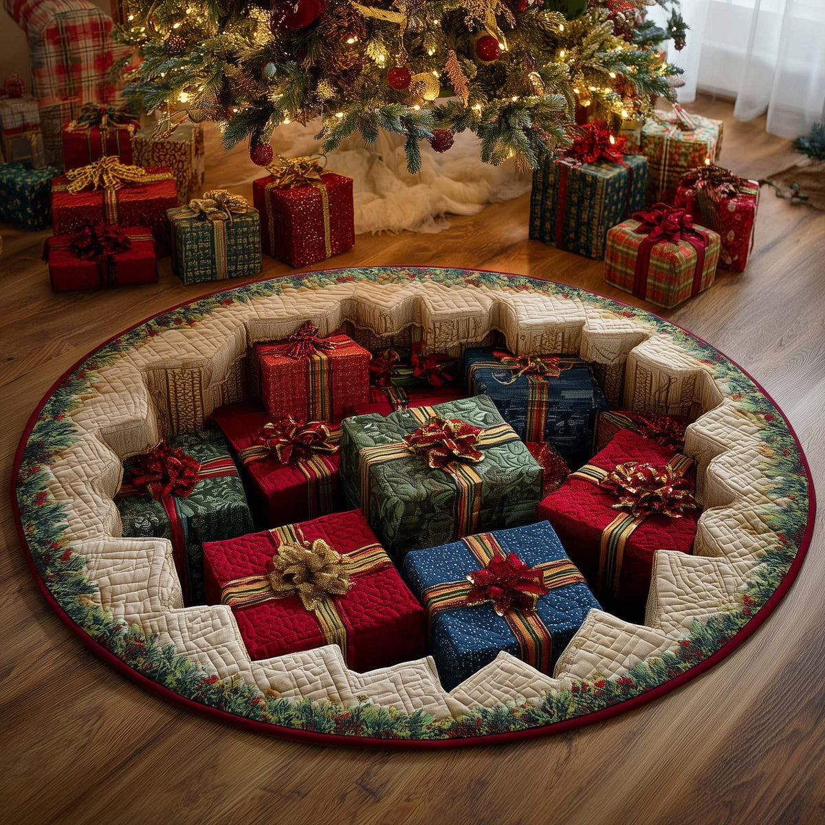Festive Gift Boxes Round Mat Rug - Nature Design | Serene Home Decor