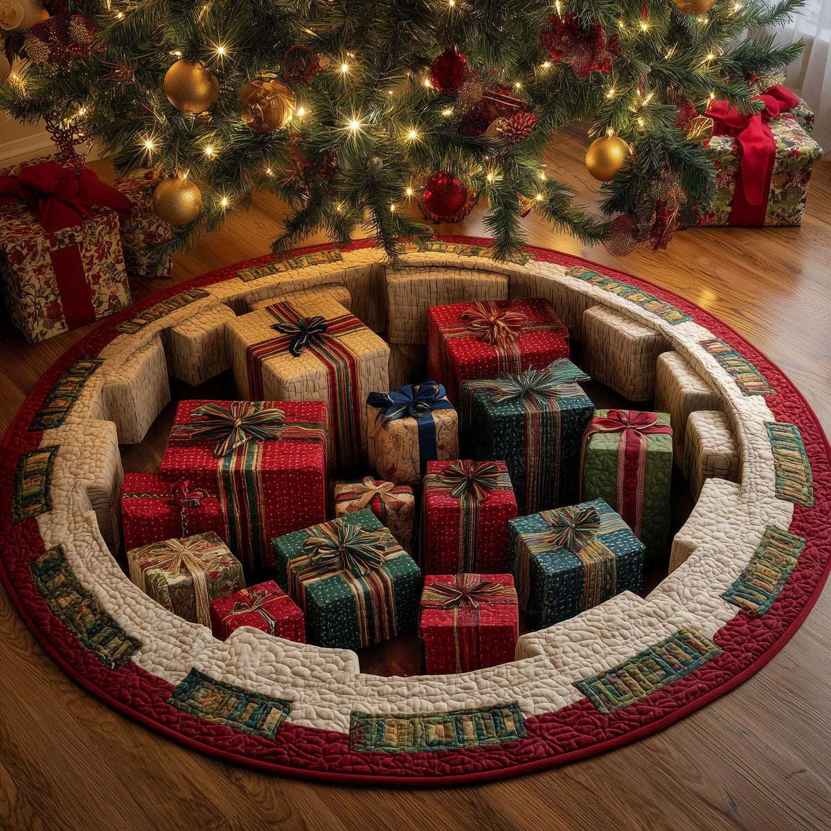 Festive Gift Boxes Round Mat Rug - Nature Design | Serene Home Decor