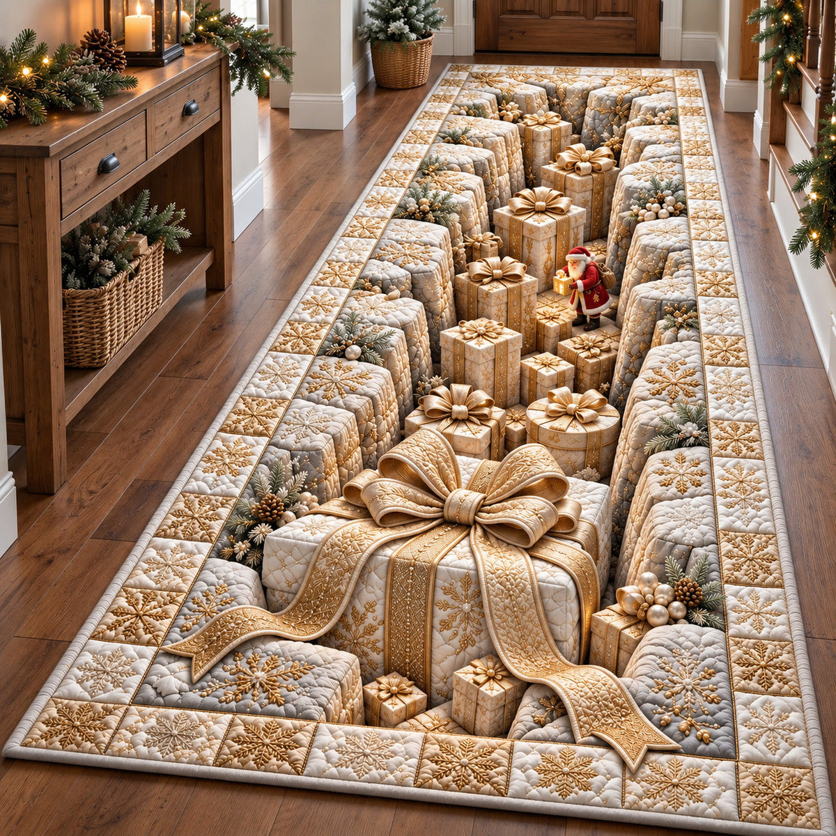 Festive Gift Hole Runner Rug - Nature Design | Serene Runner Rug - washable non-slip printed rug