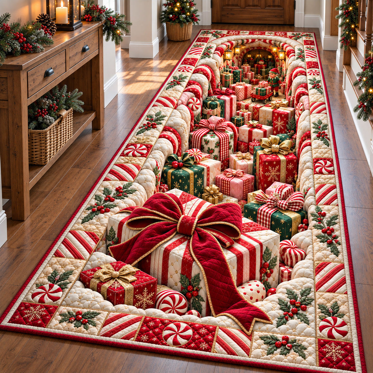 Festive Gift Hole Runner Rug - Nature Design | Nature Runner Rug - washable non-slip printed rug