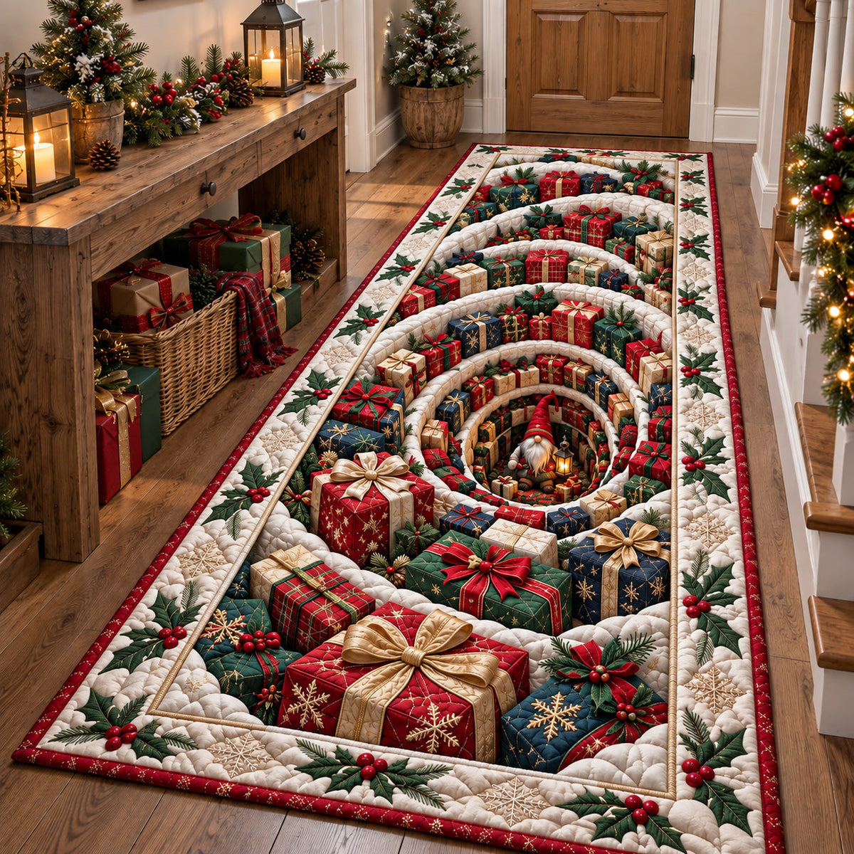 Festive Gift Hole Runner Rug - Nature Design | Nature Rug Runner - washable non-slip printed rug