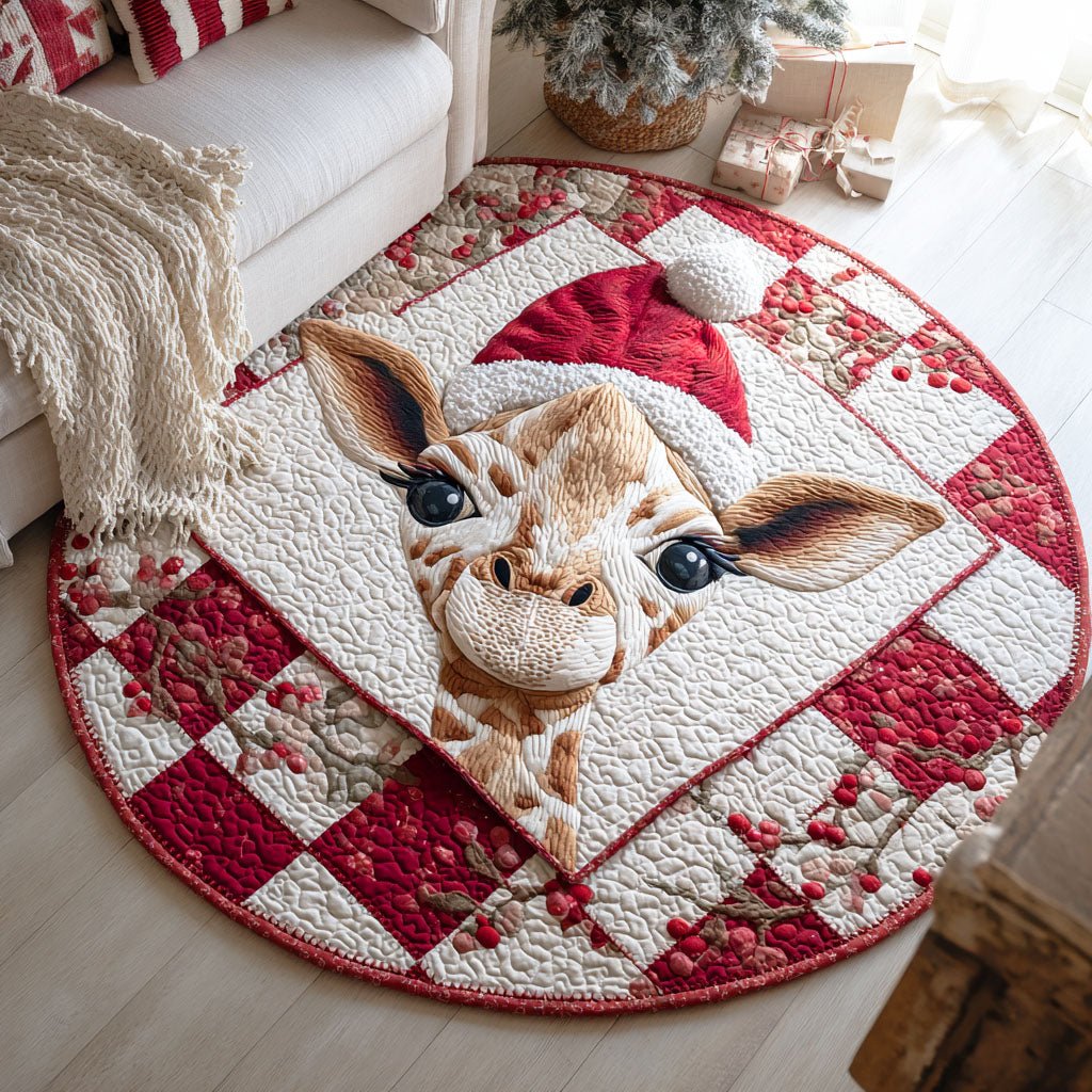 Festive Giraffe Round Mat Rug - washable non-slip printed rug
