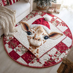 Festive Giraffe Round Mat Rug - washable non-slip printed rug
