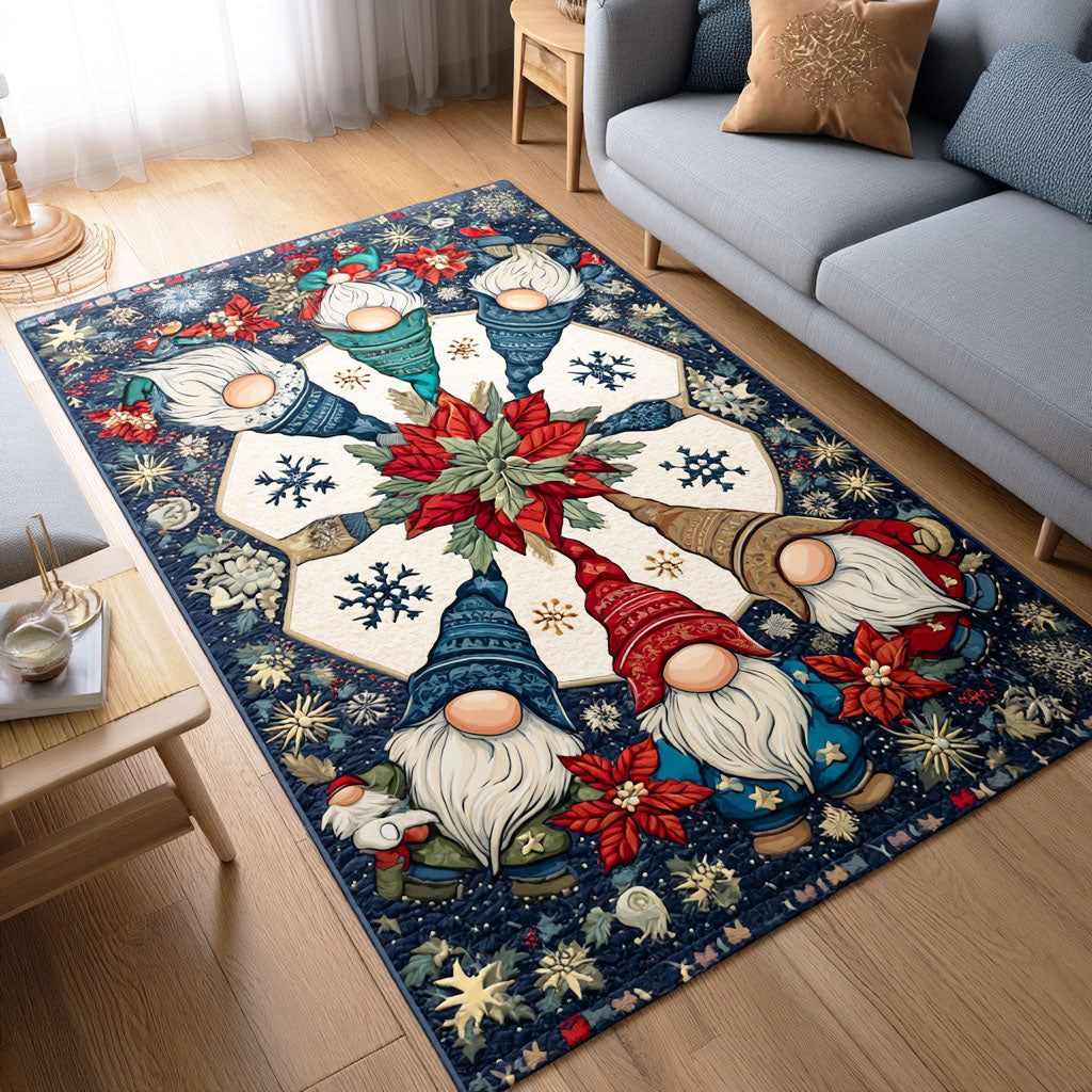 Festive Gnome area rug in a living room