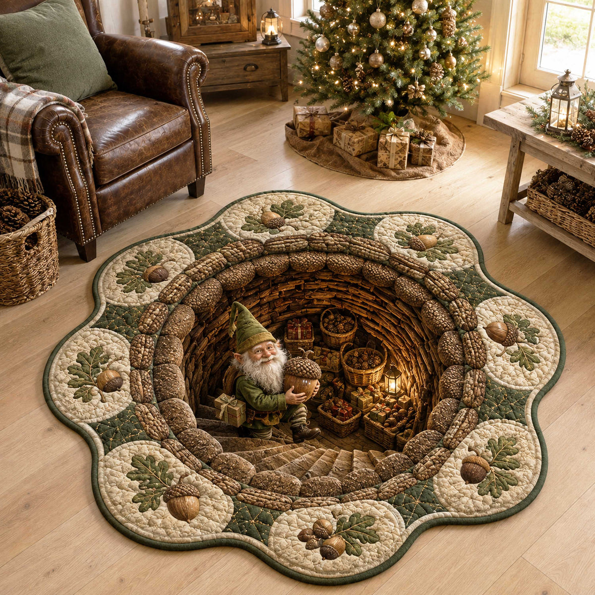 Festive Gnome Custom Shape Area Rug - Nature Design | Die-Cut Non-Slip Rug - washable non-slip printed rug