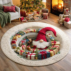 Festive Gnome Gift Round Mat Rug - washable non-slip printed rug