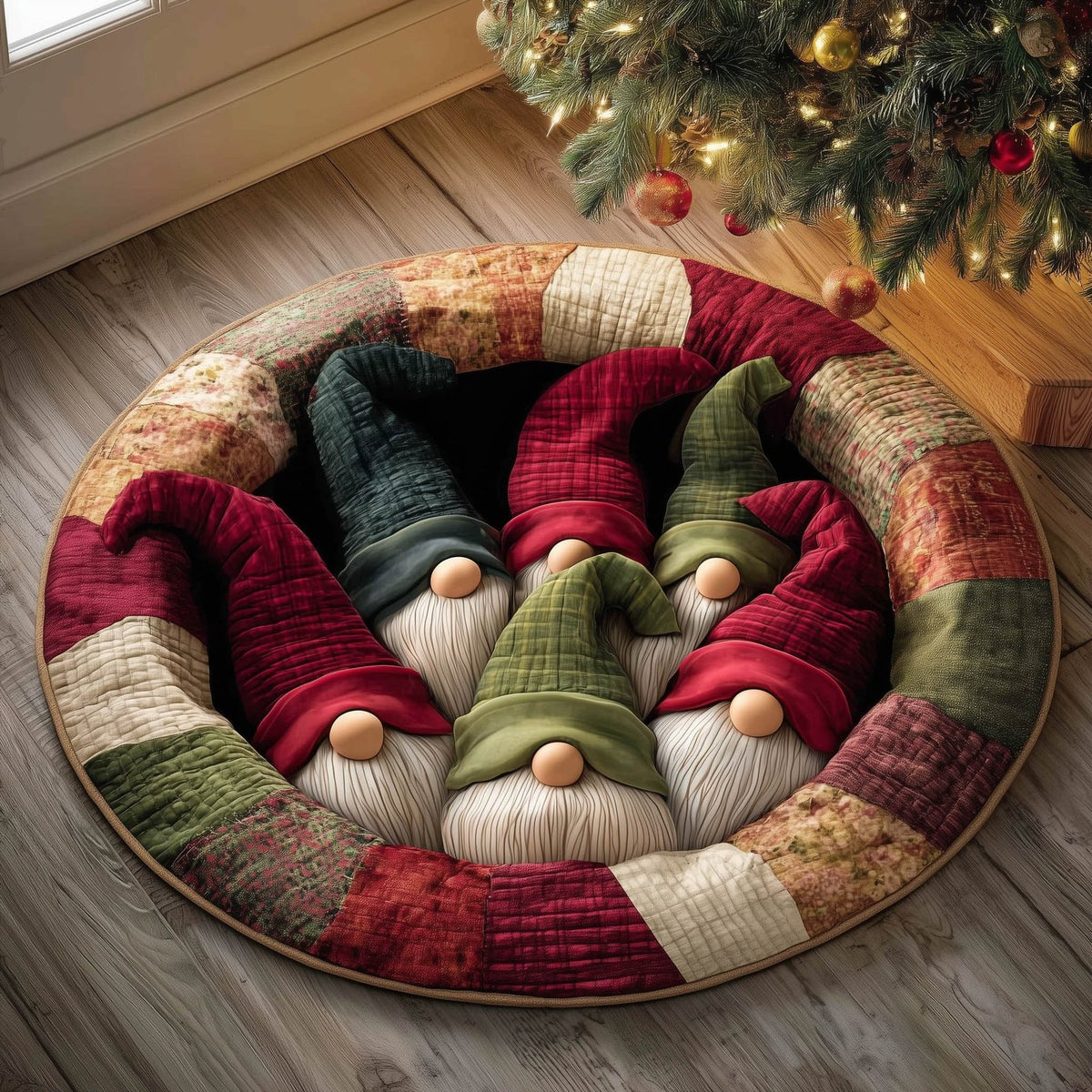 Festive Gnome Round Mat Rug - washable non-slip printed rug