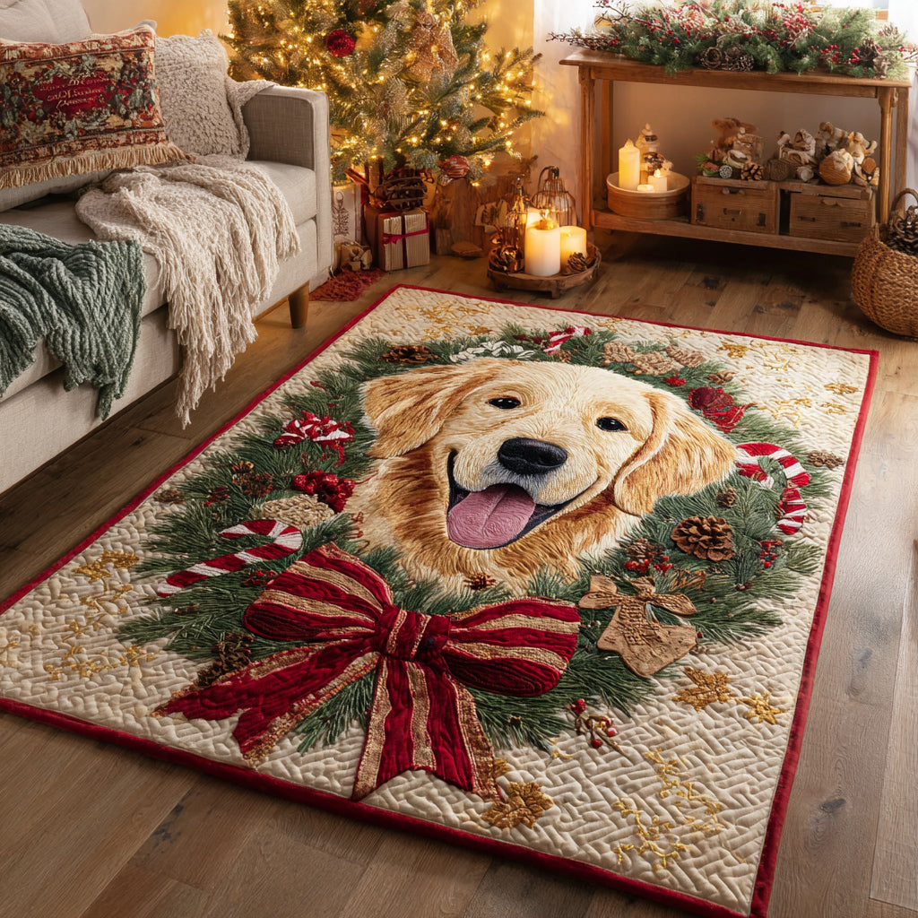 Festive Golden Retriever area rug in a living room