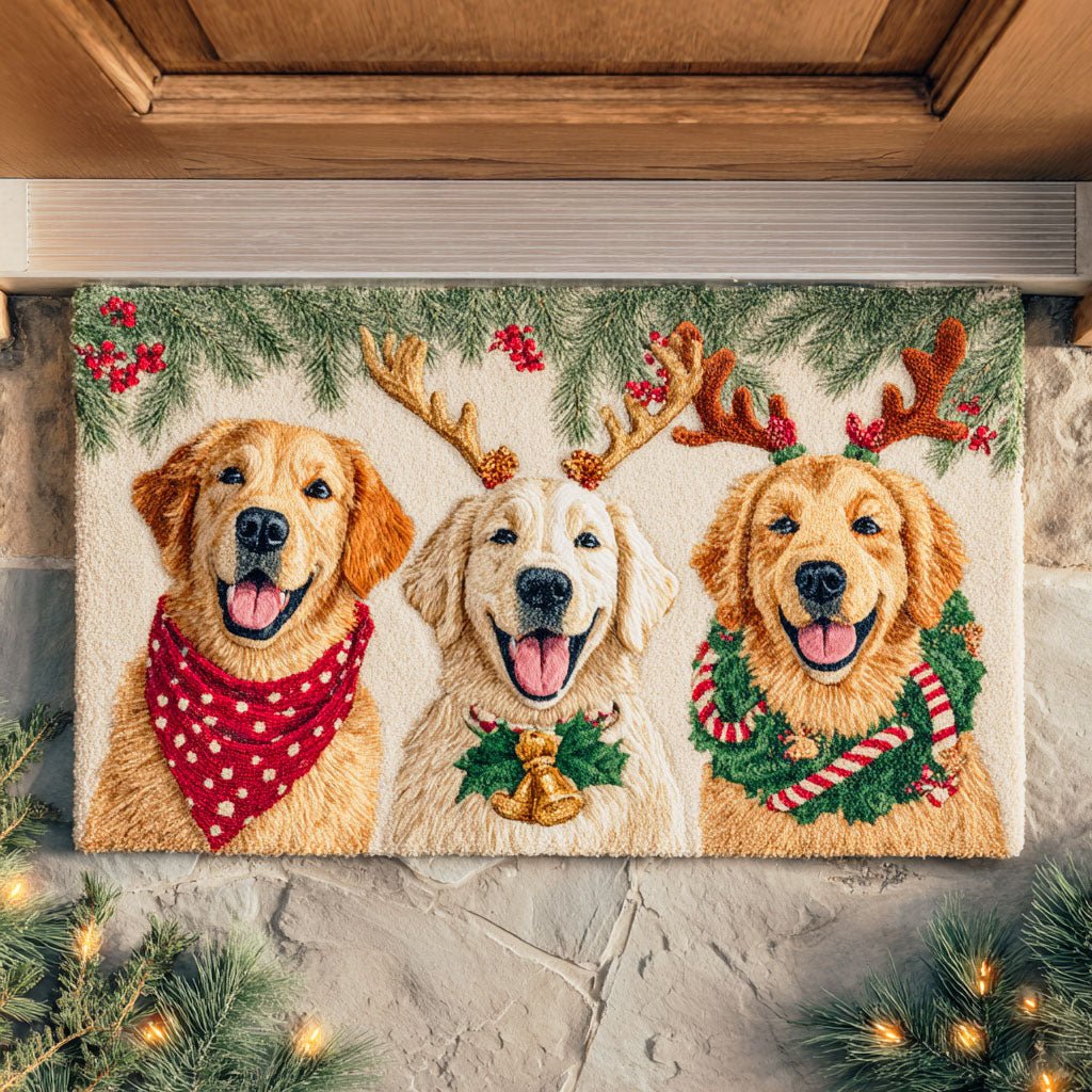 Festive Golden Retriever Doormat - Cute Animal Design | Printed Welcome Doormat