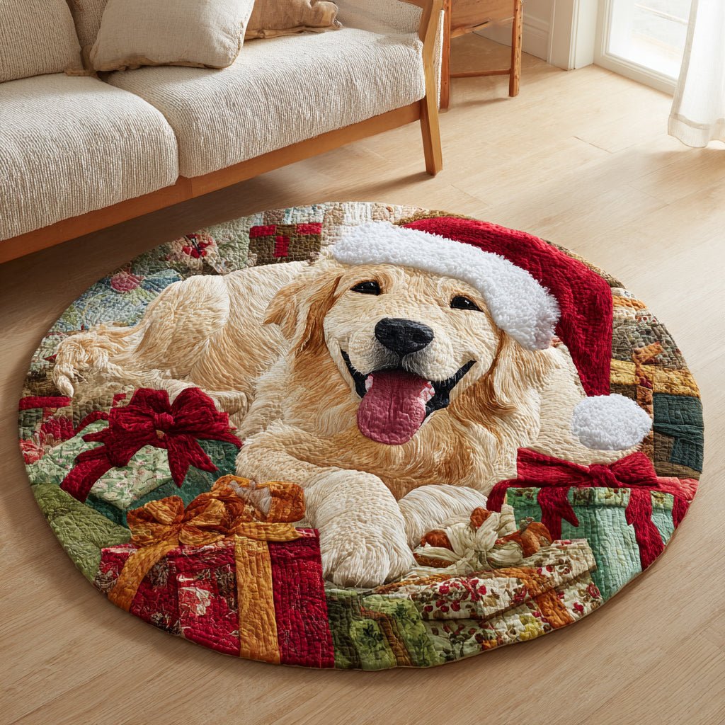 Festive Golden Retriever Round Mat Rug - washable non-slip printed rug