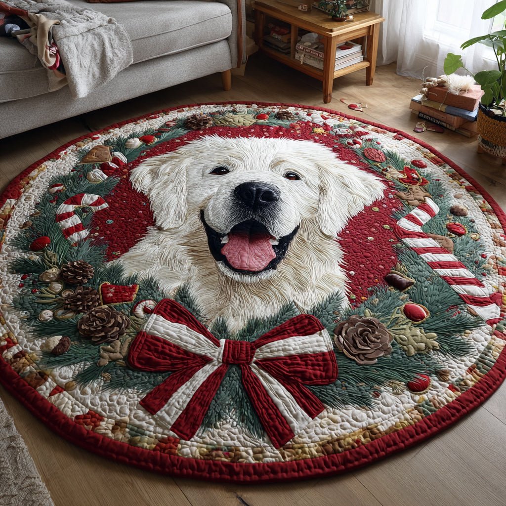 Festive Great Pyrenees Round Mat Rug - washable non-slip printed rug