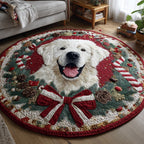 Festive Great Pyrenees Round Mat Rug - washable non-slip printed rug