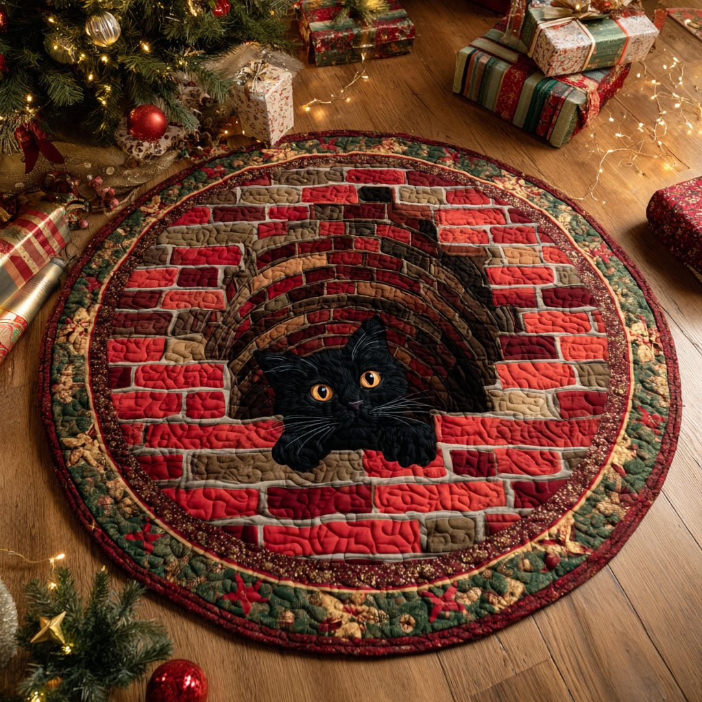 Festive Hearth Round Mat Rug - washable non-slip printed rug