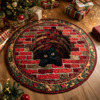 Festive Hearth Round Mat Rug - washable non-slip printed rug