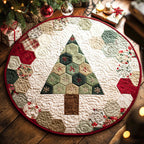 Festive Hexa Pine Round Mat Rug - washable non-slip printed rug