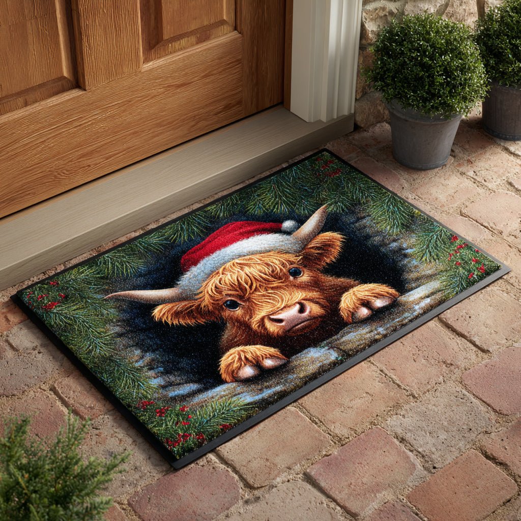 Festive Highland Calf Doormat - Nature Design | Printed Welcome Doormat