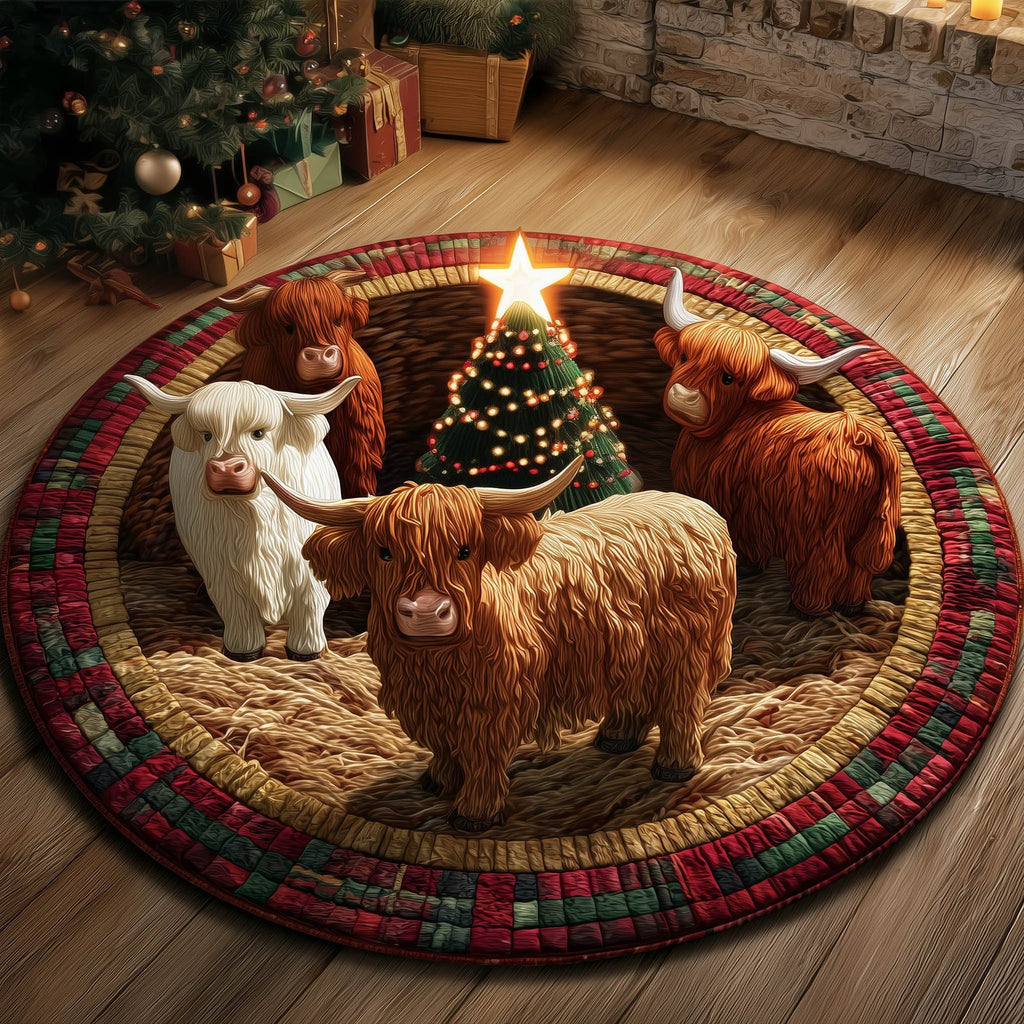 Festive Highland Cow Round Mat Rug - Nature Design | Serene Home Decor