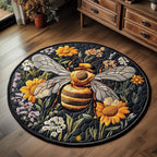 Festive Hive Round Mat Rug - washable non-slip printed rug