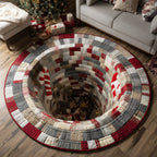 Festive Hollow Round Mat Rug - washable non-slip printed rug