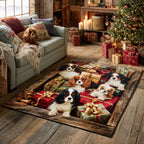 Festive King Charles area rug in a living room