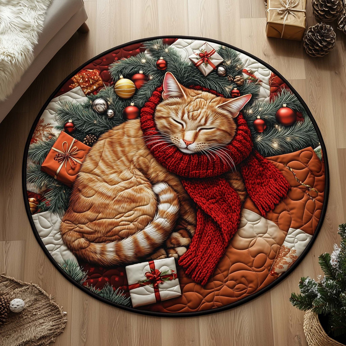 Festive Nap Round Mat Rug - washable non-slip printed rug