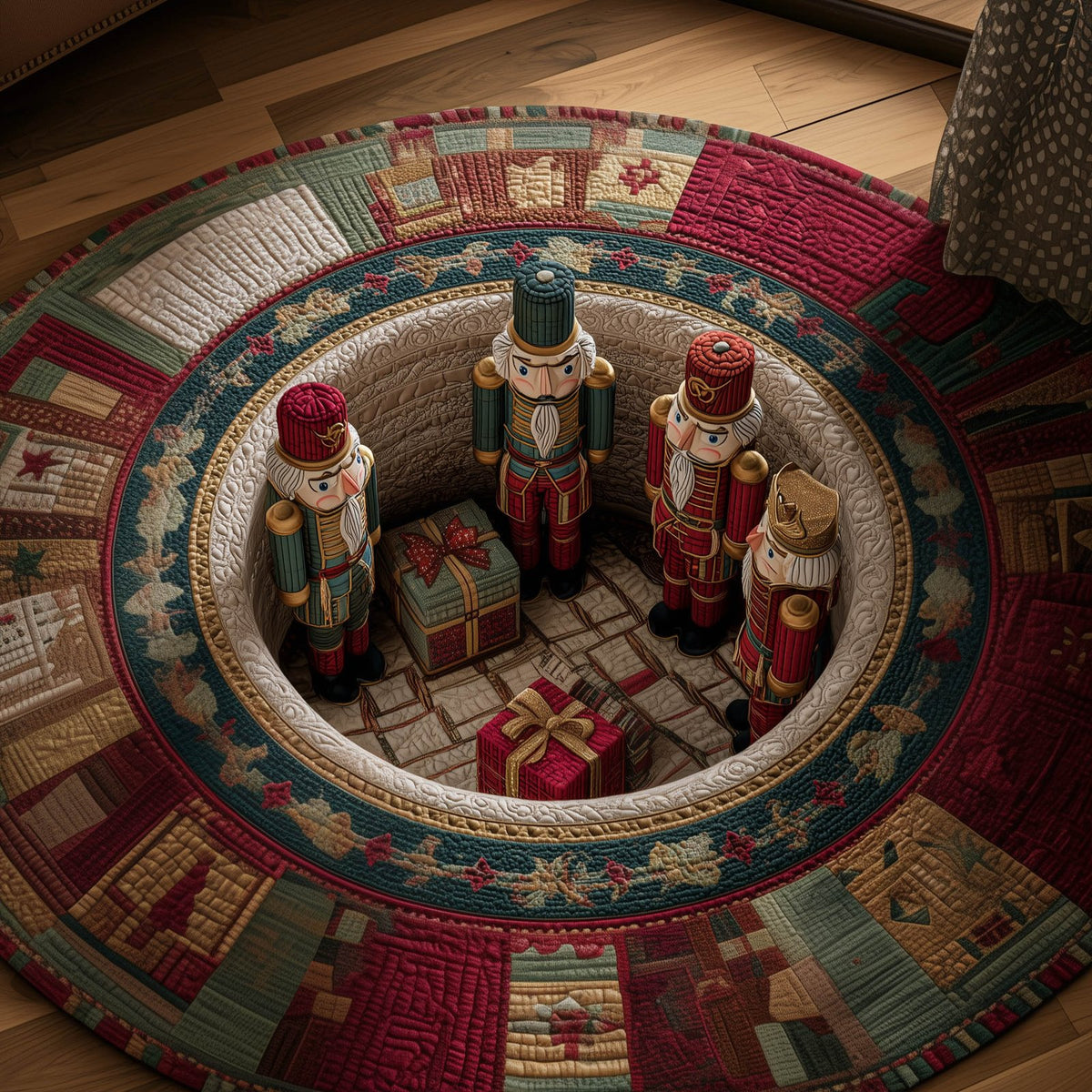 Festive Nutcrackers Round Mat Rug - washable non-slip printed rug