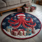 Festive Octopus Round Mat Rug - washable non-slip printed rug