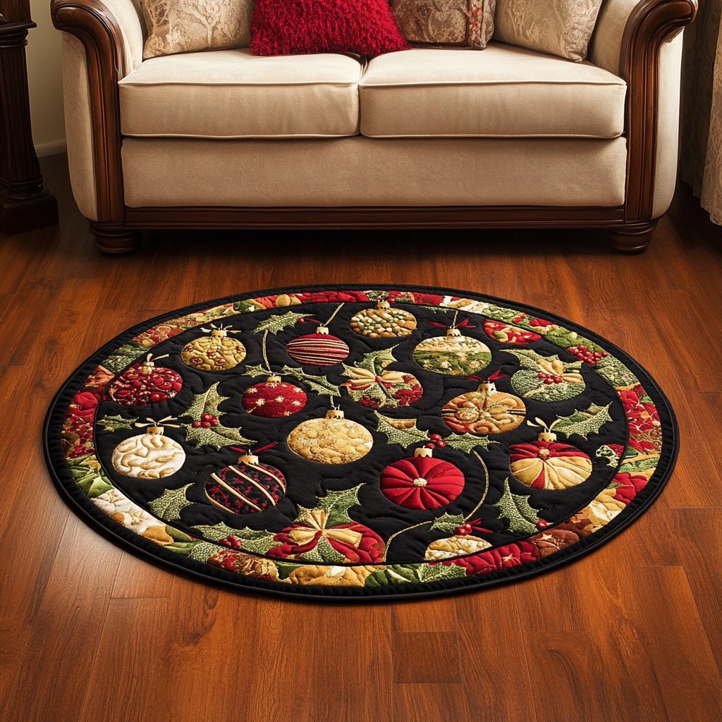 Festive Ornaments Round Mat Rug - washable non-slip printed rug