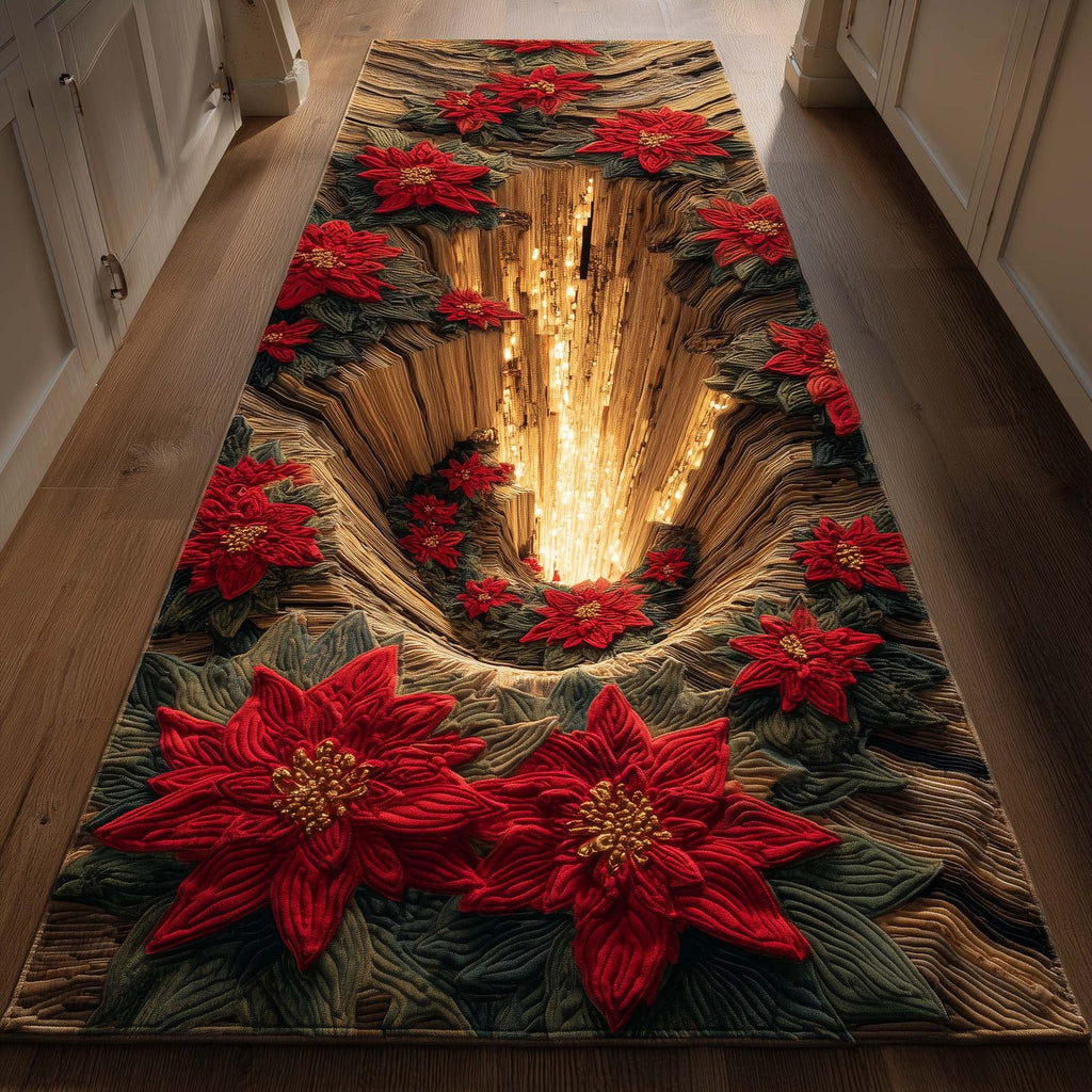 Festive Poinsettia Runner Rug - Nature Design | Serene Runner Rug